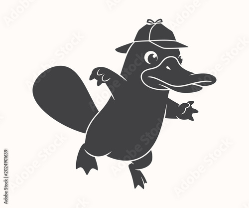 Bilde på lerret A cartoon platypus wearing a hat on a neutral background