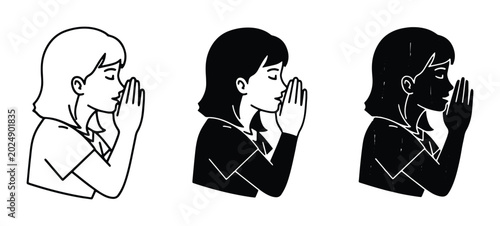 Photos Praying Woman Icon Set, Faith and Hope Illustrations, Spiritual Expression, Reli