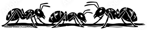 Foto Worker ants crawling on ground in group in stylized linocut style