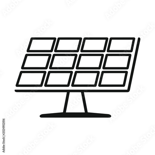 Black outline icon of a solar panel for renewable energy and power isolated on white background