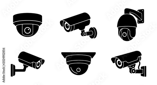 Bild auf Leinwand Security Camera Icons, Surveillance Systems, CCTV Equipment, Monitoring Devices