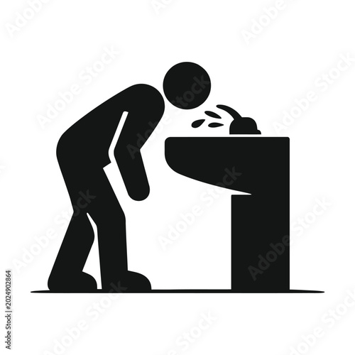 Person drinking water from a public fountain icon isolated on white background