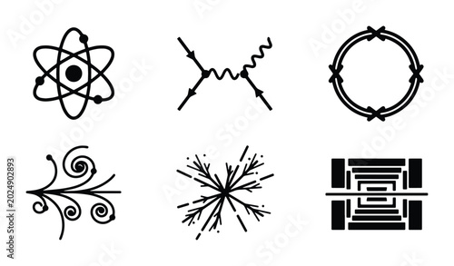 Fotografía Physics Symbols Vector Icons: Atom, Particle Interaction, Quantum Loop, Vortex,