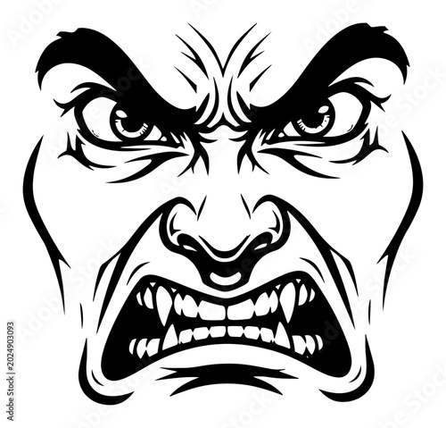 Bild auf Leinwand Angry monstrous face with sharp fangs and aggressive expression in bold graphic