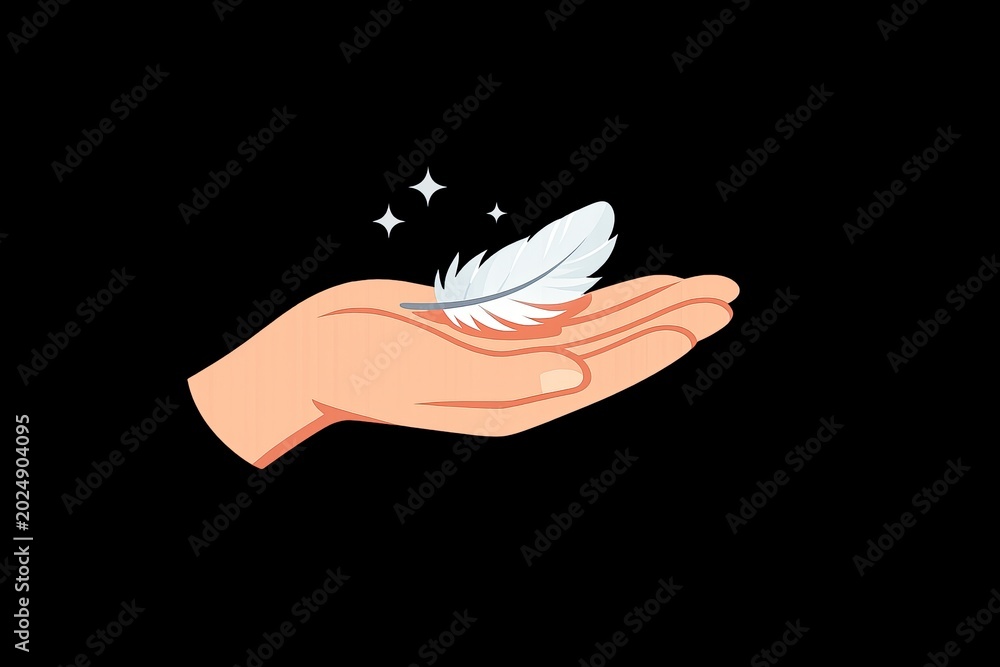 Fototapeta premium A close-up of a hand holding a white feather against a dark background