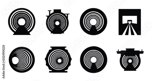 Schilderij op canvas Abstract Circular Coil Icons, Industrial Machine Parts, Mechanical Components, E