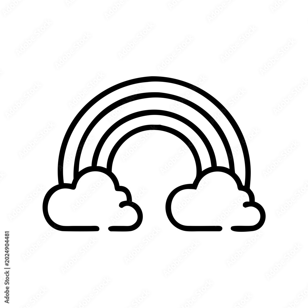 Fototapeta premium Double rainbow illustration with clouds in a simple design