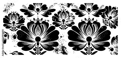Fotografía Symmetrical floral ornaments and folk motifs in paper cut style