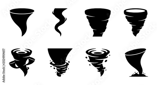 Tableau sur toile Tornado Icons Set, Twister Vector Graphics, Hurricane Symbols, Weather Phenomena
