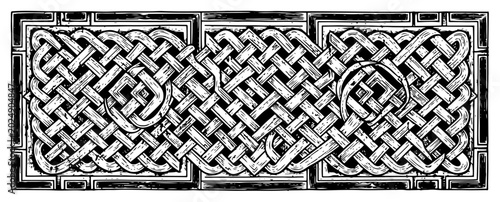 Bild auf Leinwand Celtic knotwork interlace pattern in rectangular frame with vintage engraving te