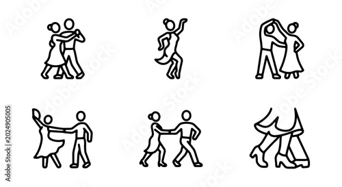 Foto Dancing Couple Icons, Ballroom Dance Figures, Vector Art Set