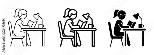 Tableau sur toile Minimalist Stick Figure Person Studying Desk Icon Set for Education Business Vec