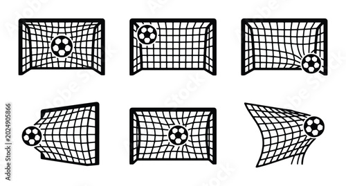Tableau sur toile Soccer Goal Icons Set, Football Net Vector Graphics, Sports Equipment Collection