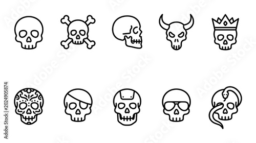 Minimalist Skull Icon Set for Halloween Design Vector