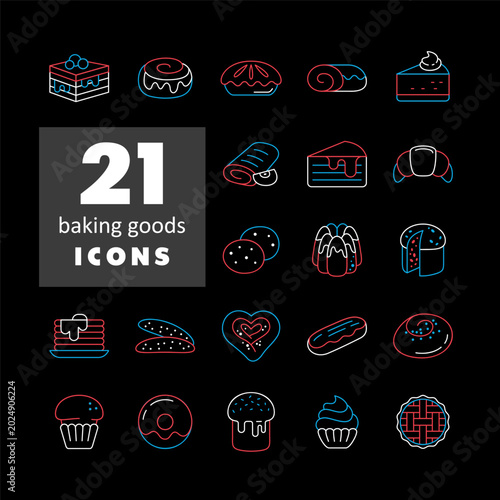 Bakery Products and Pastries Vector Icons Set