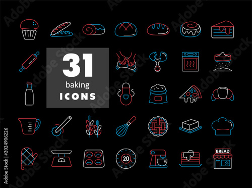 Bakery and Baking Essentials Icon Set
