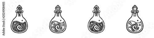 Bilde på lerret Sketch black and white mystic elixir bottle icon design set