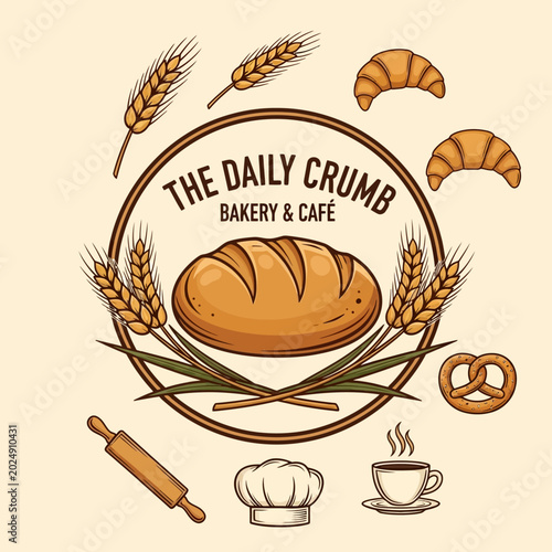 Billede på lærred Bread Loaf with Bakery Logo Design.