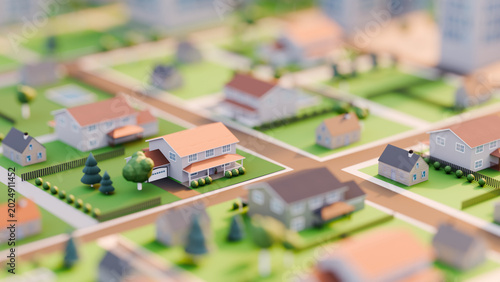 Fancy house in a nice, clean neighborhood.. Real estate, housing concept. Digital 3D render, no AI.