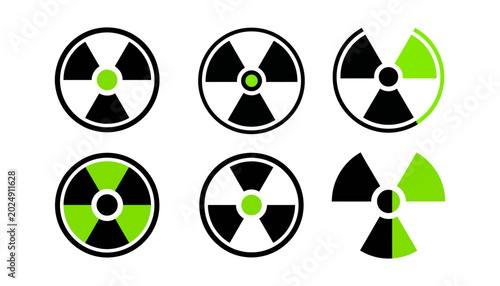 Foto Set of Vector Radiation Symbol Variations and Status Icons, Black and Neon Green