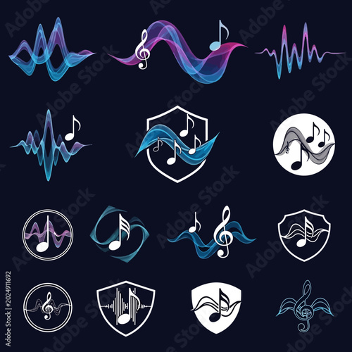 Konstfotografi Music notes and sound wave icons.