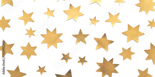 Fotografía Shiny gold paper stars scattered as festive confetti elements for celebration an