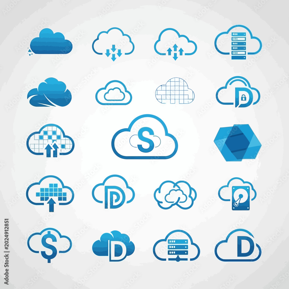 Obraz premium Cloud computing icon set.