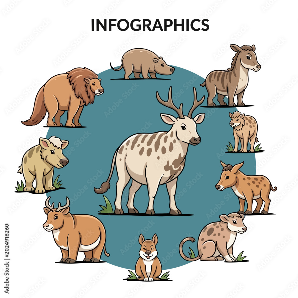 Fototapeta premium Collection of Various Wild Animal Species.