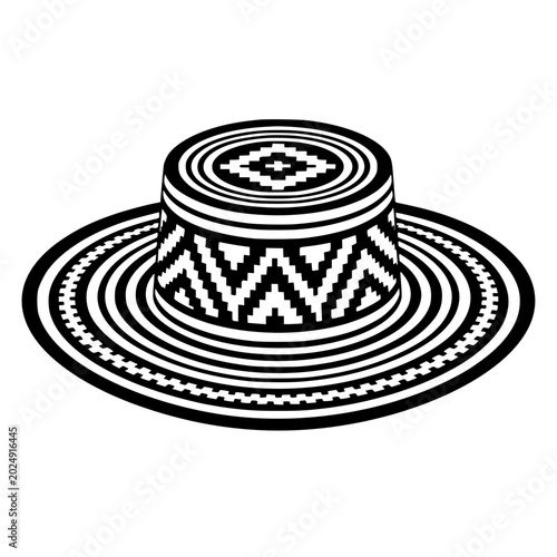 Black and white Sombrero Vueltiao icon, isolated on a transparent background. Perfect for Colombian culture design.
