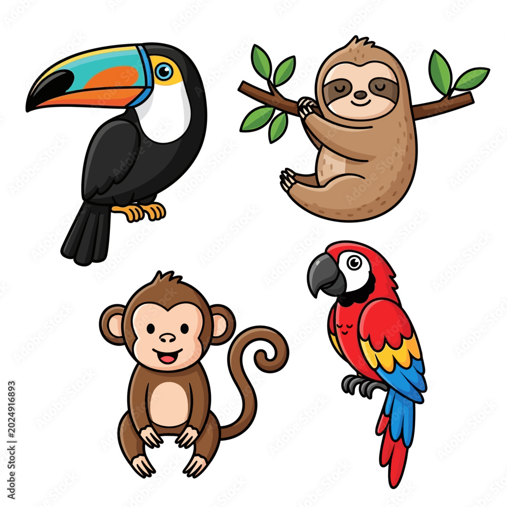 Fototapeta premium Colorful cartoon jungle animal friends group.