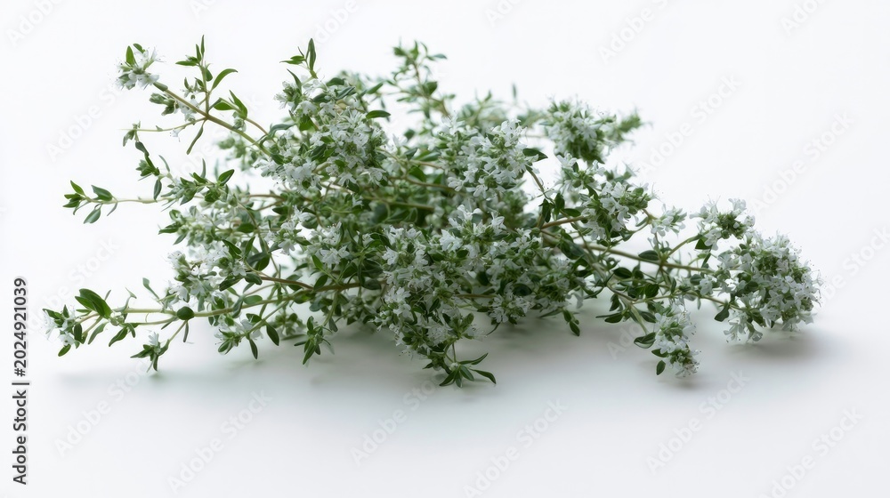 Obraz premium Fragrant thyme sat on white.