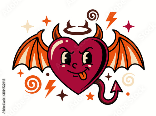 Obraz na płótnie This playful illustration features a whimsical heart character adorned with devilish traits, expressing a fun and mischievous side of love and emotions
