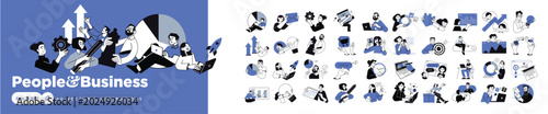 Business concept illustrations. Vector illustrations of people in various activities of business strategy and planning, management, data analytics, startup and project development, marketing. 