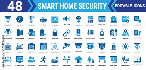 Fotografía Smart home security icon collection 48 editable vector illustration mega pack