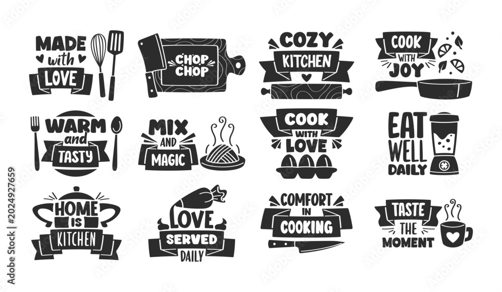 Naklejka premium Kitchen Quotes Badges Cooking Typography Set