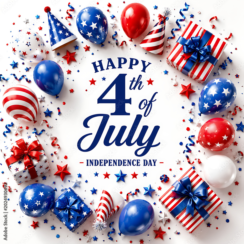Obraz premium patriotic 4th of july celebration with balloons and confetti