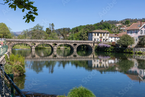 Bild auf Leinwand Vez river with medieval bridge in arcos de valdevez