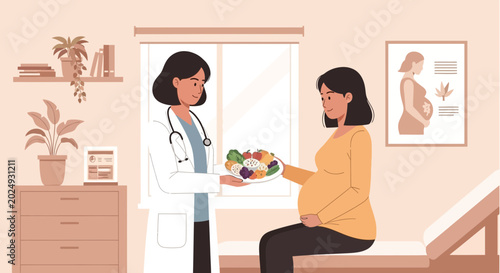 Pregnant Woman Consults Doctor About Healthy Diet and Nutrition for Pregnancy