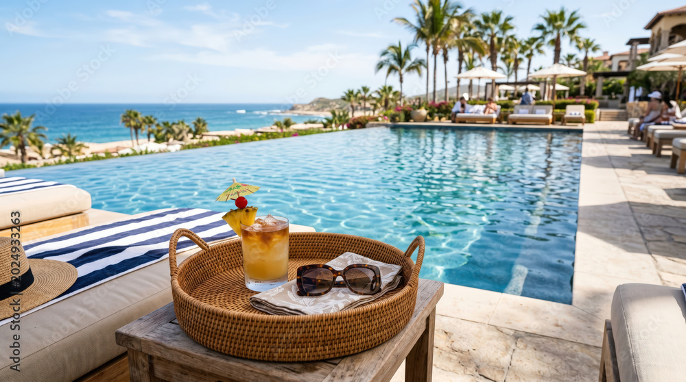 Obraz premium Relaxing poolside at a luxurious resort with a refreshing tropic