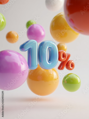 10 percent discount sale floating surrounded colorful spheres