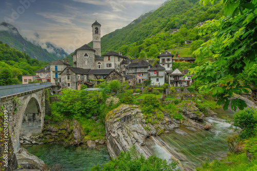 view of the mountain old village Lavertezzo Ticino Switzerland