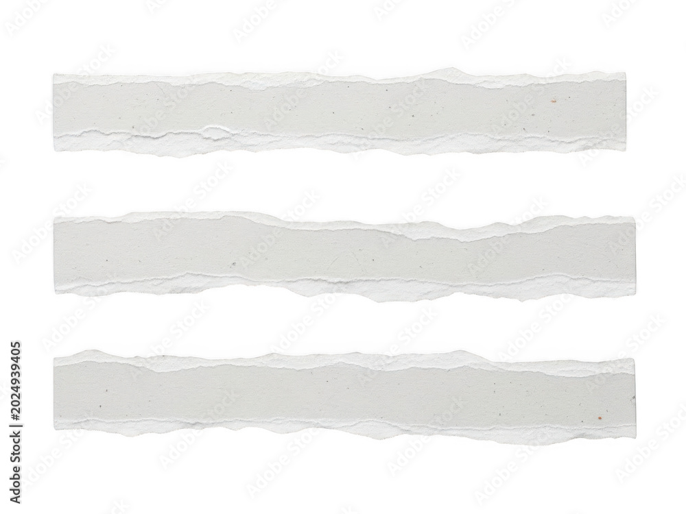 Fototapeta premium Set of three strips of torn white paper with rough edges isolated on transparent background