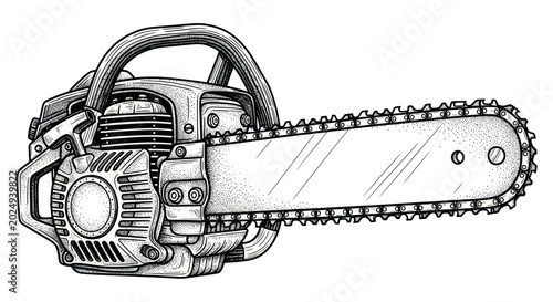 Bild auf Leinwand Vintage Chainsaw Illustration - Retro Power Tool Drawing