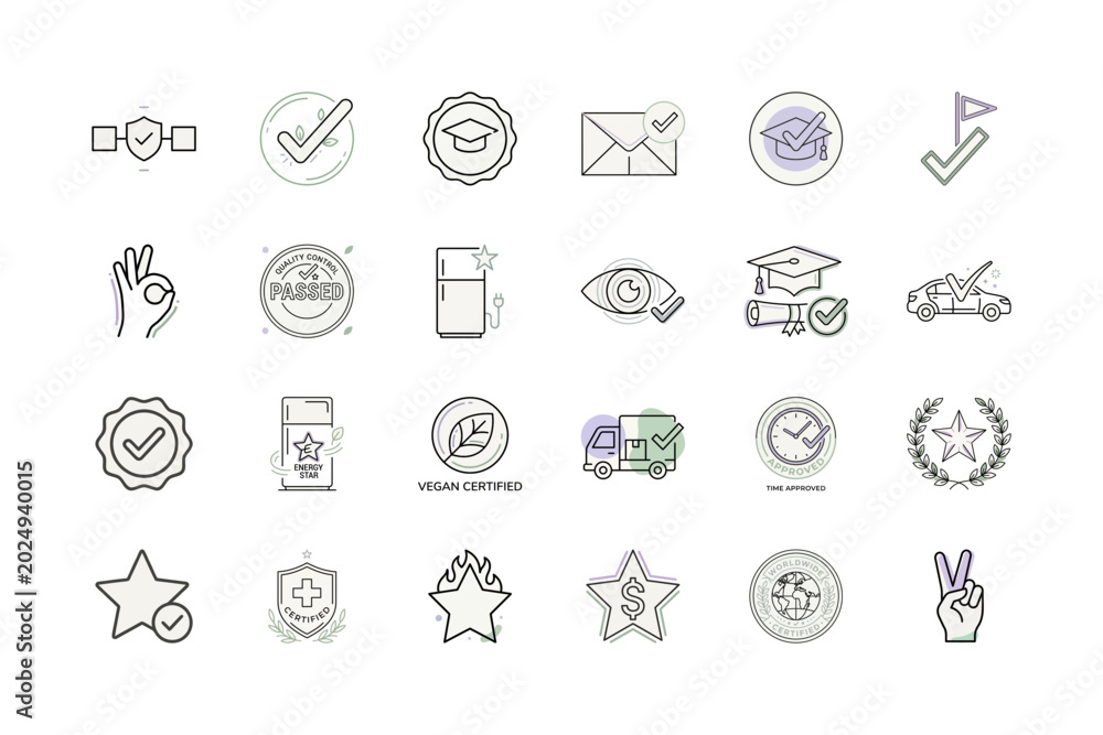 Fototapeta premium Approved Minimalist Icons Set or Assorted Checked Marks Icons