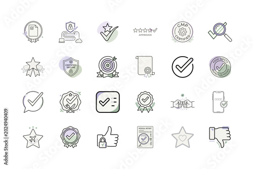 Checkmark Approval Icon Set or Verification Badge Graphic Elements