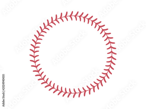 Circle shape outlined with softball-style stitching.
