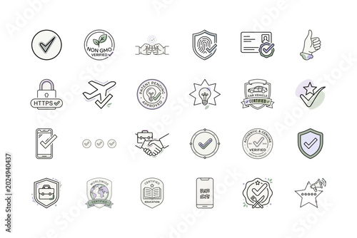 Checkmark Badge Icon Set with Validation Symbols or Approved Sign Icon Set with Verification Badges