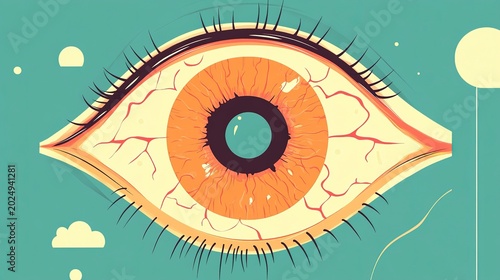 A mesmerizing orange eye with striking features captures attention, set against a calm blue background, bringing an artistic flair to the creative atmosphere