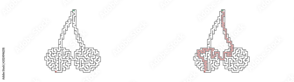 Fototapeta premium Illustrative outline of two cherries with a pink accent Maze Puzzle