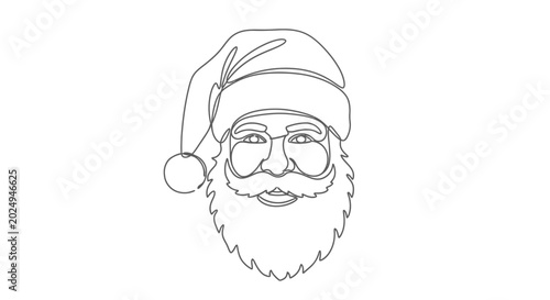 Minimalist One Line Drawing of Santa Claus Face